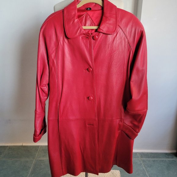 Jackets & Blazers - Bright Red Women’s Leather Coat – Size M